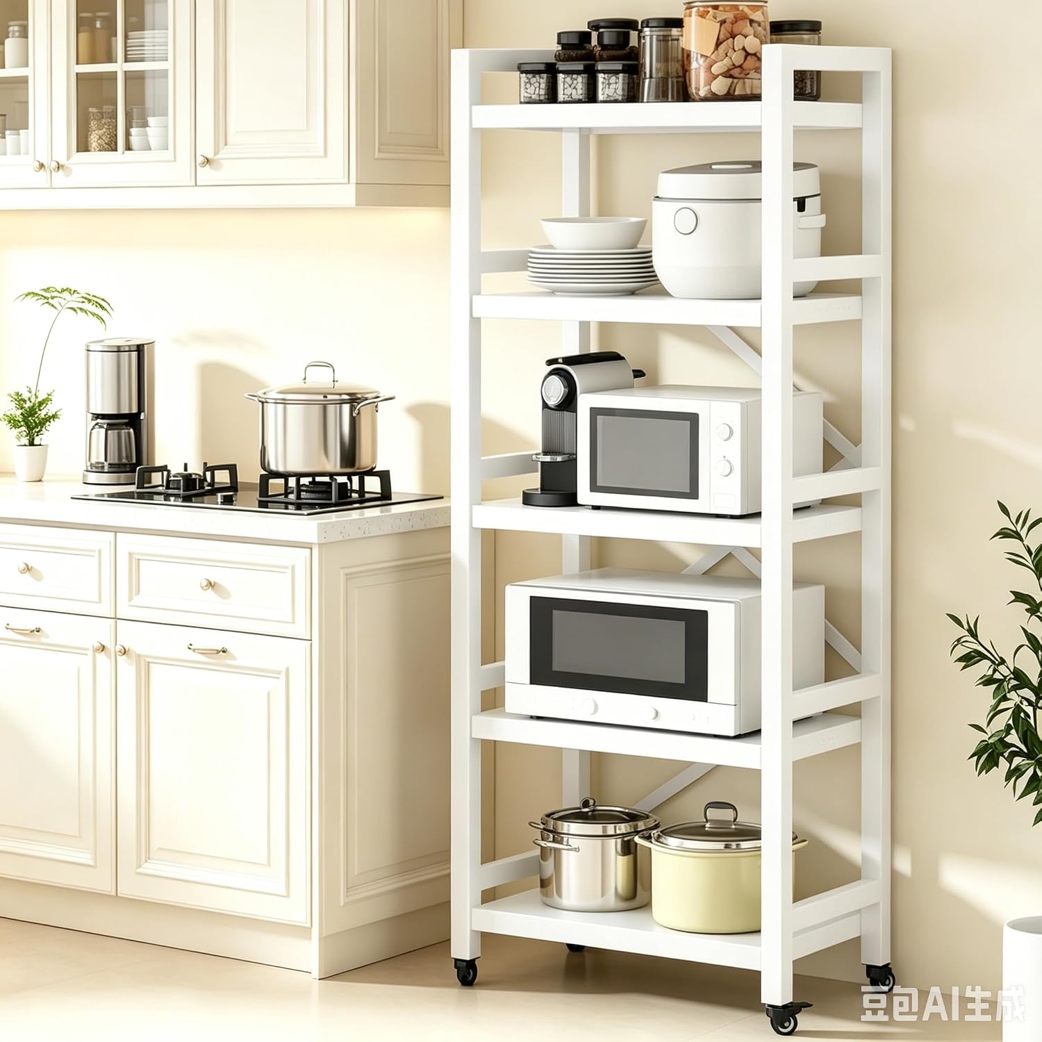 Kitchen Shelf 5 Tiers Metal Kitchen Bakers Rack Microwave Stand with Storage Cabinet Kitchen Shelves Kitchen Rack for Spices,Pots,Kitchen Rack for Kitchen, Entryway, Living Room