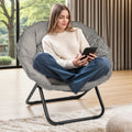 Folding Faux Fur Saucer Chair,Portable Folding Soft Moon Chair for Bedroom, Dorm Rooms, Apartments, Lounging, Garden and Courtyard, Grey