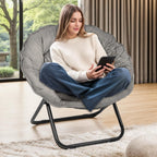Folding Faux Fur Saucer Chair,Portable Folding Soft Moon Chair for Bedroom, Dorm Rooms, Apartments, Lounging, Garden and Courtyard, Grey