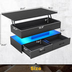 SEDETA 40" Lift Top Coffee Table, Coffee Tables with Storage for Living Room, Small Coffee Table with 2 Drawers & LED Light for Dining Reception Room, Black