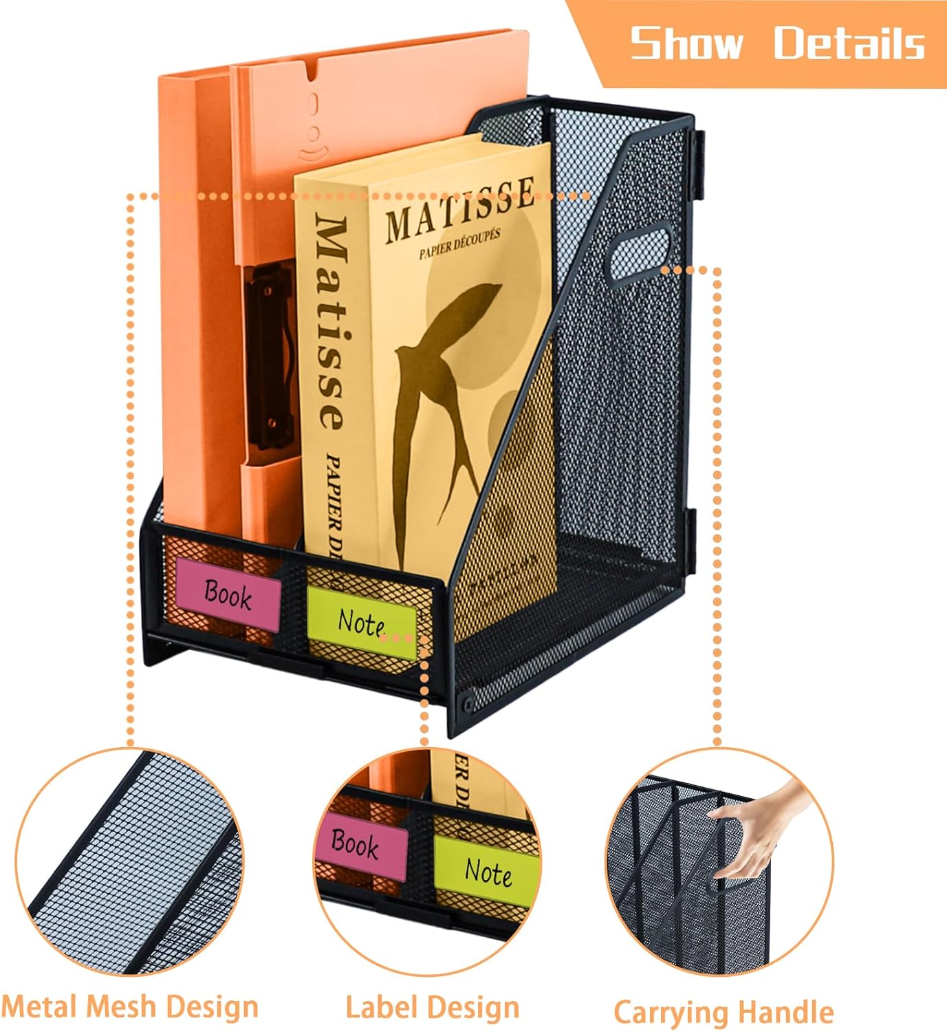 2 compartments metal file racks metal Mesh Desktop Organizer for Desk,Storage Binder Organizer for Office Home School
