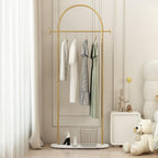 Gold Clothing Rack with Marble Base, Modern Gold Coat Racks Freestanding with 2 Hooks, Heavy Duty Clothes Rack, Coat Rack Stand for Entryway, Bedroom, Living Room, Boutiques