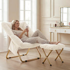 Comfy Saucer Chair for Adults, Foldable Living Room Chairs, Soft Faux Fur Lounge Chair for Bedroom, Reading Chairs, X-Large (Ottoman-White)