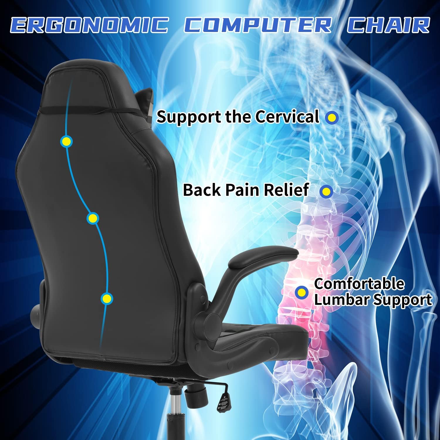 BLKMTY PC Gaming Ergonomic Computer Chair - Adjustable Office Swivel Video Game Racing Chair with Lumbar Support and Headrest - High Back Executive for Adults, Camo