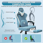 HOFFREE Gaming Chair Computer Chair with Speakers Massage Game Chairs with Footrest Bluetooth High Back Ergonomic Computer Gaming Chairs for Adults Reclining Video Gamer Chair Stone Blue and White