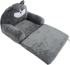 2 in 1 Fold Out Kids Couch, Foldable Toddler Chair and Infant Seat, Soft Cloth Sofa with Sponge Fill, Cartoon Animal Design for Nursery, Home & Travel (Folding in Half)