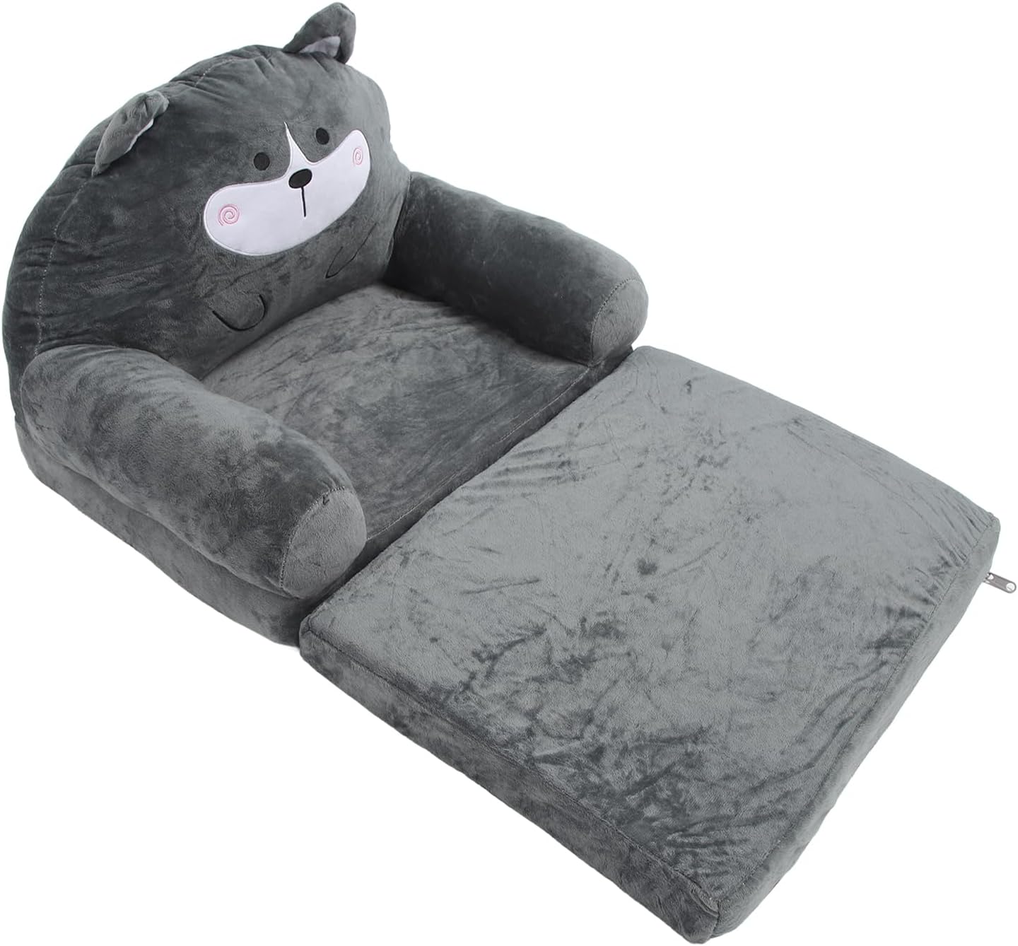 2 in 1 Fold Out Kids Couch, Foldable Toddler Chair and Infant Seat, Soft Cloth Sofa with Sponge Fill, Cartoon Animal Design for Nursery, Home & Travel (Folding in Half)