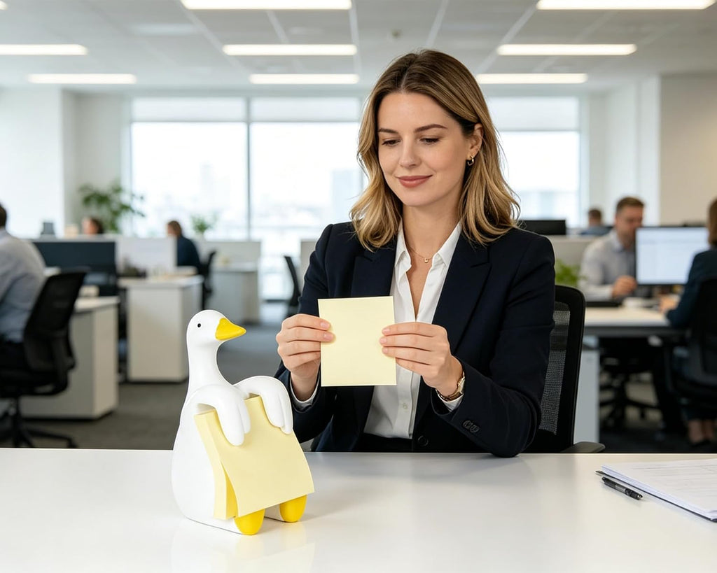 Silly Goose Pop-up Sticky Note Dispenser, Includes 1 Pad of 3x3 in Super Sticky Notes, 100 Sheets, Resin Cute Handmade Desk Holder for Office & Home, Funny Goose Desk Decorations-Yellow
