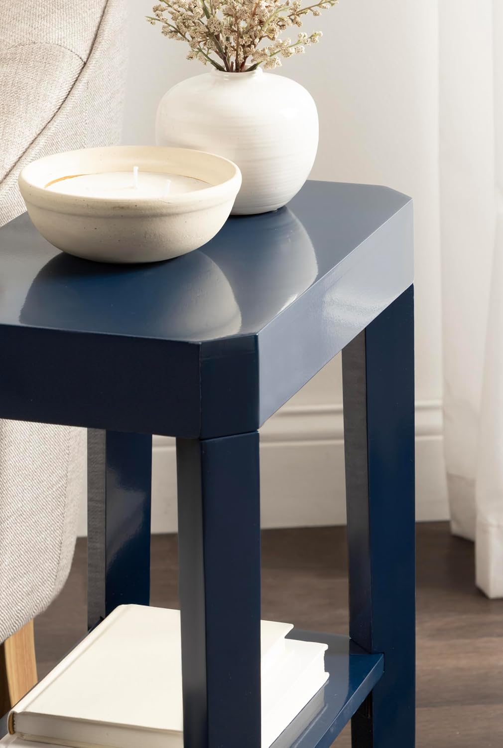 Kate and Laurel Talcott Modern Rectangle Wooden Side Table, 16 x 10 x 25, Navy Blue, Transitional Decorative Two-Tier End Table for Use as a Bedroom Nightstand or Living Room Accent