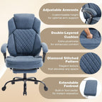 Fully Reclining Office Chair with Footrest, Mid Century Modern Faux Leather Blue Office Desk Chair with Foot Rest for Home Office