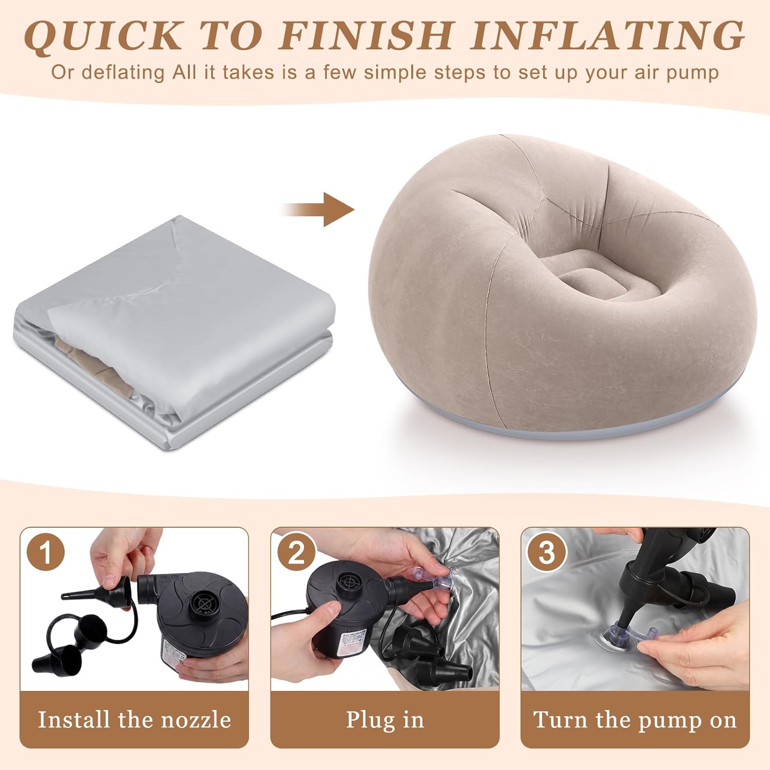 Huwena 12 Pcs Inflatable Bean Bag Chair and Throw Blankets Set(Air Pump Included), 6 Inflatable Bean Bag Lounge Chair Blow up Sofa 6 Fleece Throw Blankets for Movie Night Camping Outdoor(Coffee)
