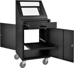 Global Industrial Mobile LCD Console Computer Cabinet for 21" Diagonal Monitors, Steel Construction, 24-1/2"W x 22-1/2"D x 55-1/2"H, Black Powder Coat Finish