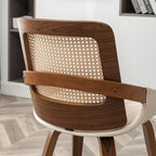 Cane Dining Chairs - Mid Century Modern Dining Chairs with Walnut Bentwood Frame, Ergonomic Rattan Back, Curved Arms, Versatile for Living Room/Reception/Kitchen/Desk (Walnut Beige, Set of 1)