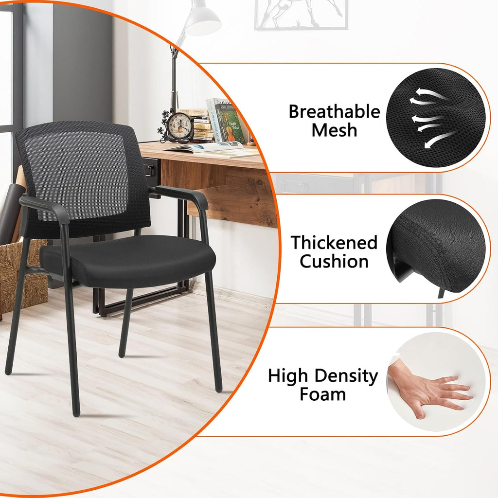 CLATINA Stacking Chairs Set of 4, Stackable Waiting Room Chairs No Wheels with Armrest, Ergonomic Mesh Office Reception Guest Chair for Home Conference Lobby Church School Meeting Training, Black