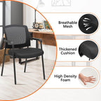 CLATINA Stacking Chairs Set of 4, Stackable Waiting Room Chairs No Wheels with Armrest, Ergonomic Mesh Office Reception Guest Chair for Home Conference Lobby Church School Meeting Training, Black