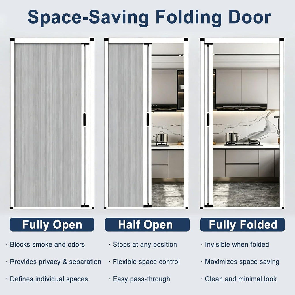 Accordion Sliding Door for Balcony Patio Bedroom Closet Kitchen Pantry, No Drill Space Saving Interior Divider Doorway, Aluminum Frame Room Bi-Fold Doors(170x200cm(67"x79"))