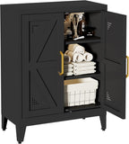 32" Metal Kitchen Pantry Cabinet,Floor Bathroom Storage Cabinet with 2 Adjustable Shelves,Freestanding Sideboard for Small Spaces, Living Room, Hallway, Dining Room,Black