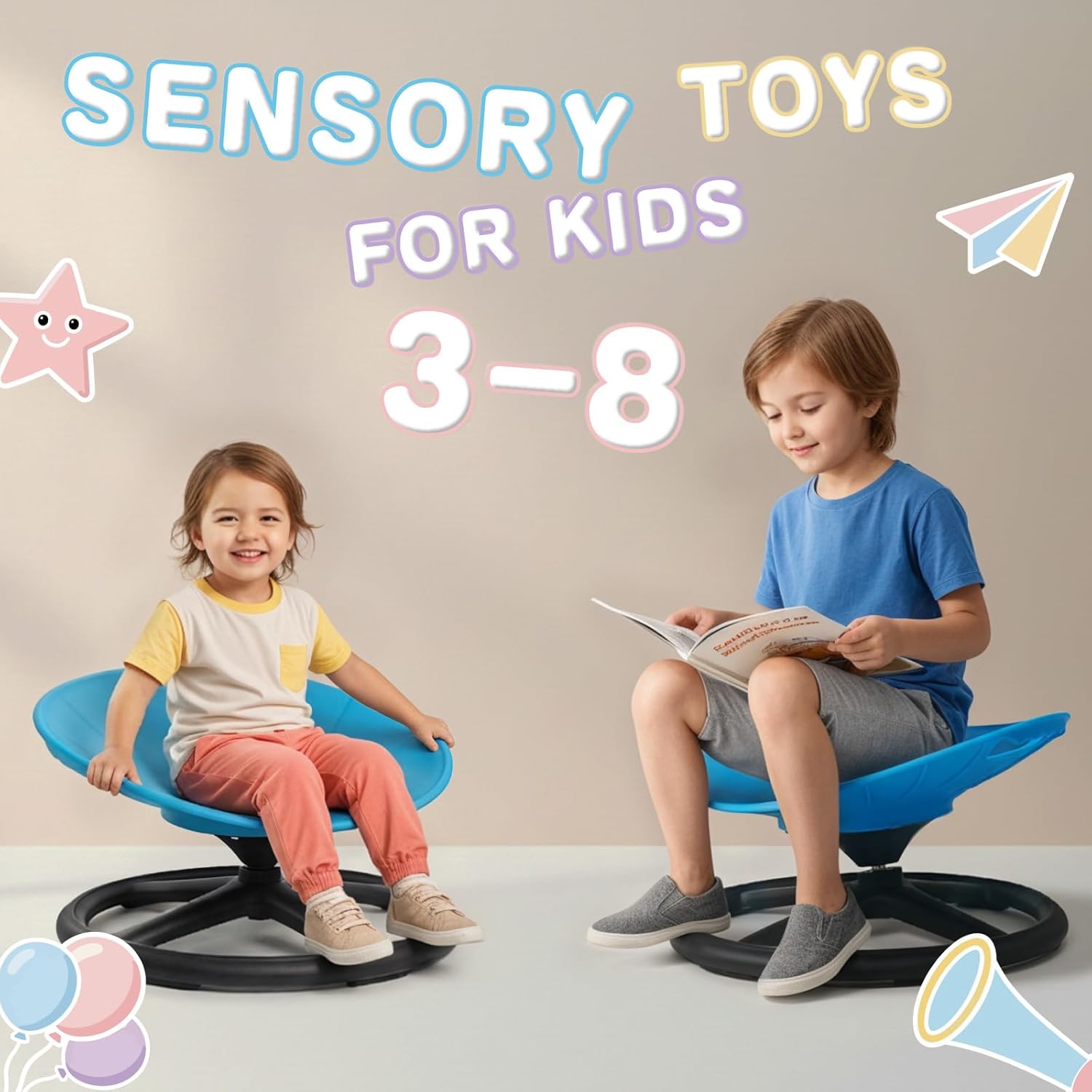 Spinning Chair for Autistic kids, Sensory Chair for Kids Autism, Swivel Chair for Children with ADHD, Sit and Spin Calming Gift to Improve Focus, Body Balance, Sensory Toy for Toddler 3 to 10
