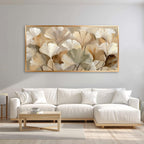 Azatyam Ginkgo Leaf Wall Art Frame Neutral Beige Floral Decor Botanical Nature Picture Ginkgo Leaves Canvas Prints for Living Room Bedroom Office Dining Large Brown Grey Yellow Metal Frame Art 24" x 46"