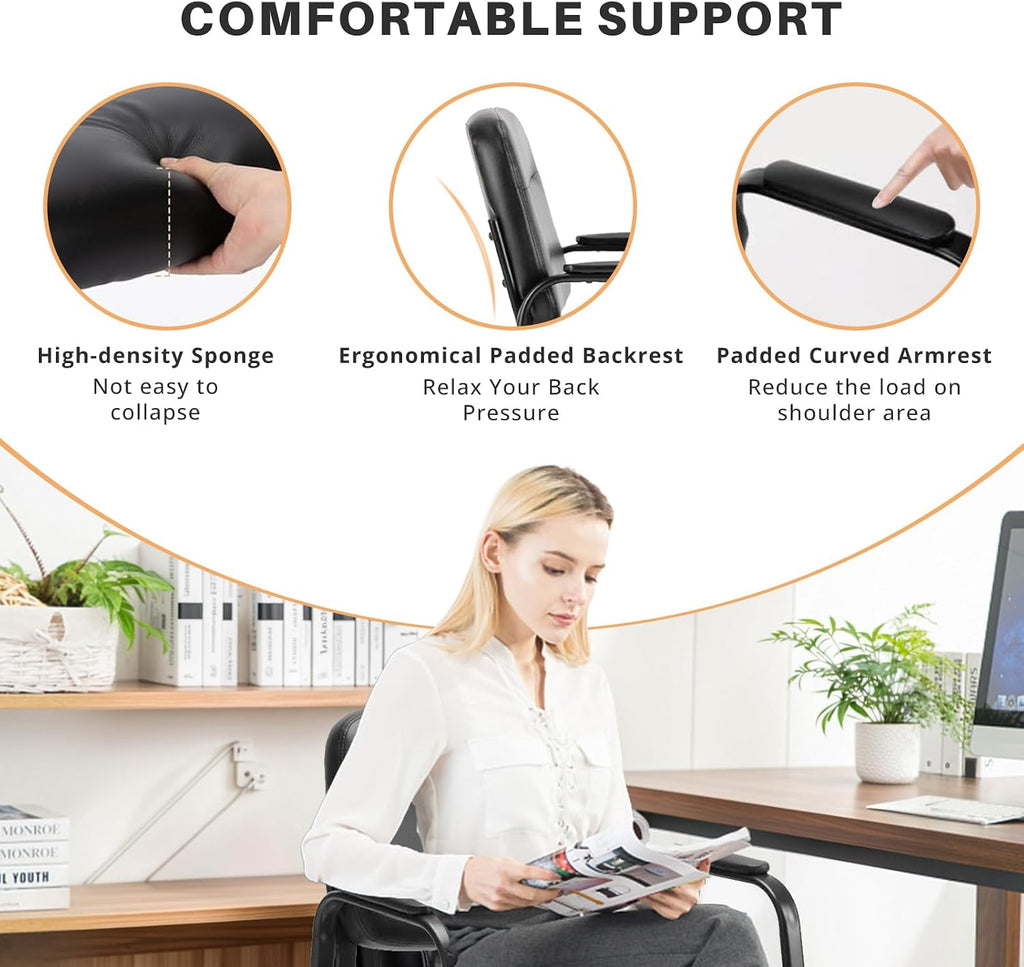 Office Guest Chairs, Leather Stationary Waiting Room Chair No Wheels, Reception Chairs with Padded Arms for Conference Room Lobby Table Computer Desk Elderly Desk Side Salon