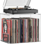 Bikoney Stackable Cube Acrylic Vinyl Record Storage, Tabletop Record Player Stand with Divided Vinyl Shelf, Vinyl Holder & Album Storage Box Crate Bin, Clear