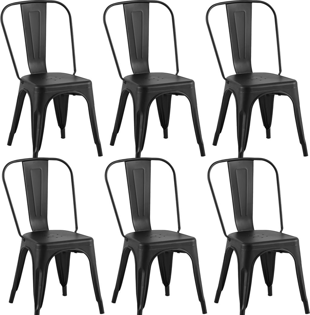 Metal Dining Chairs Set of 6, Stackable Tolix-Style Chairs with Back,Designed for Everyday Indoor Dining,Kitchen & Dining Room (Matte Black)