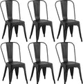 Metal Dining Chairs Set of 6, Stackable Tolix-Style Chairs with Back,Designed for Everyday Indoor Dining,Kitchen & Dining Room (Matte Black)