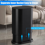 Anzoymx Stainless Steel Bathroom Trash Cans 1.8 Gallons Small Garbage Can with Pop up Lid, Metal Narrow Wastebasket, Slim Waterproof Litter Trash Bins Set for Bedroom, Toilet, Office (Black)