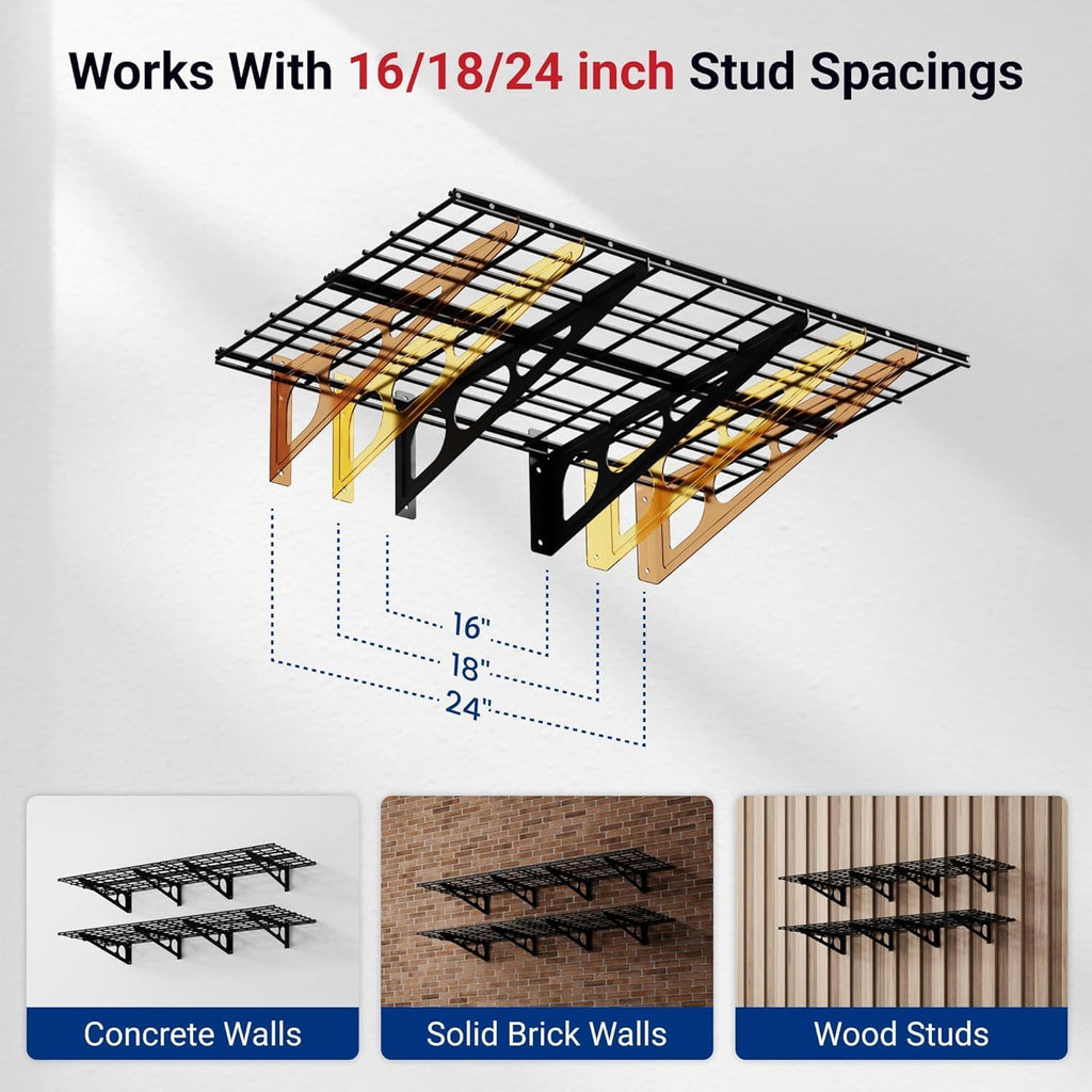 FLEXIMOUNTS 4 Pack Garage Shelving, 2 x 3 ft Each Heavy-Duty Garage Storage Shelves, 1400 lbs Load Capacity, 24"x72" Garage Wall Shelving for Garage, Pantry, Workshop, Black, Classic Series
