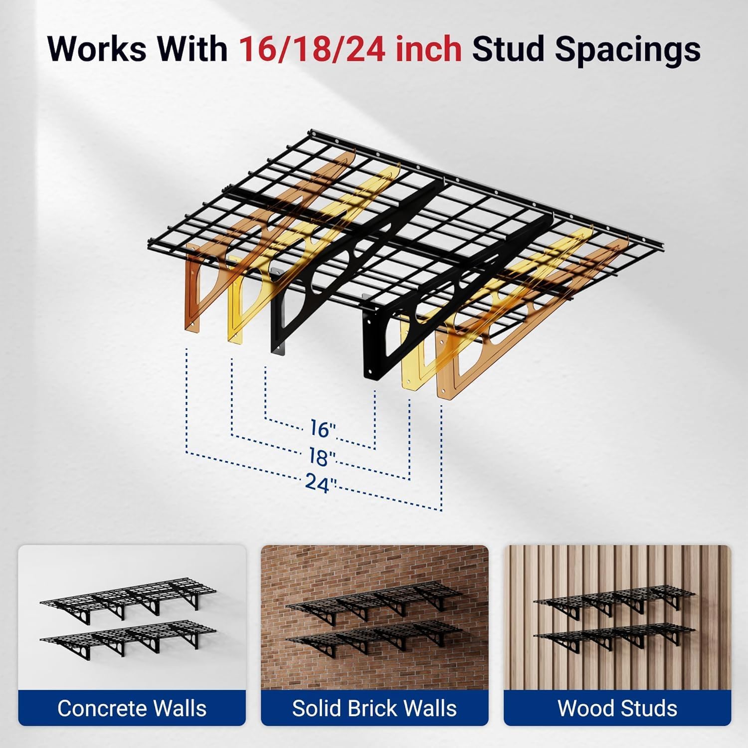 FLEXIMOUNTS 4 Pack Garage Shelving, 2 x 3 ft Each Heavy-Duty Garage Storage Shelves, 1400 lbs Load Capacity, 24"x72" Garage Wall Shelving for Garage, Pantry, Workshop, Black, Classic Series