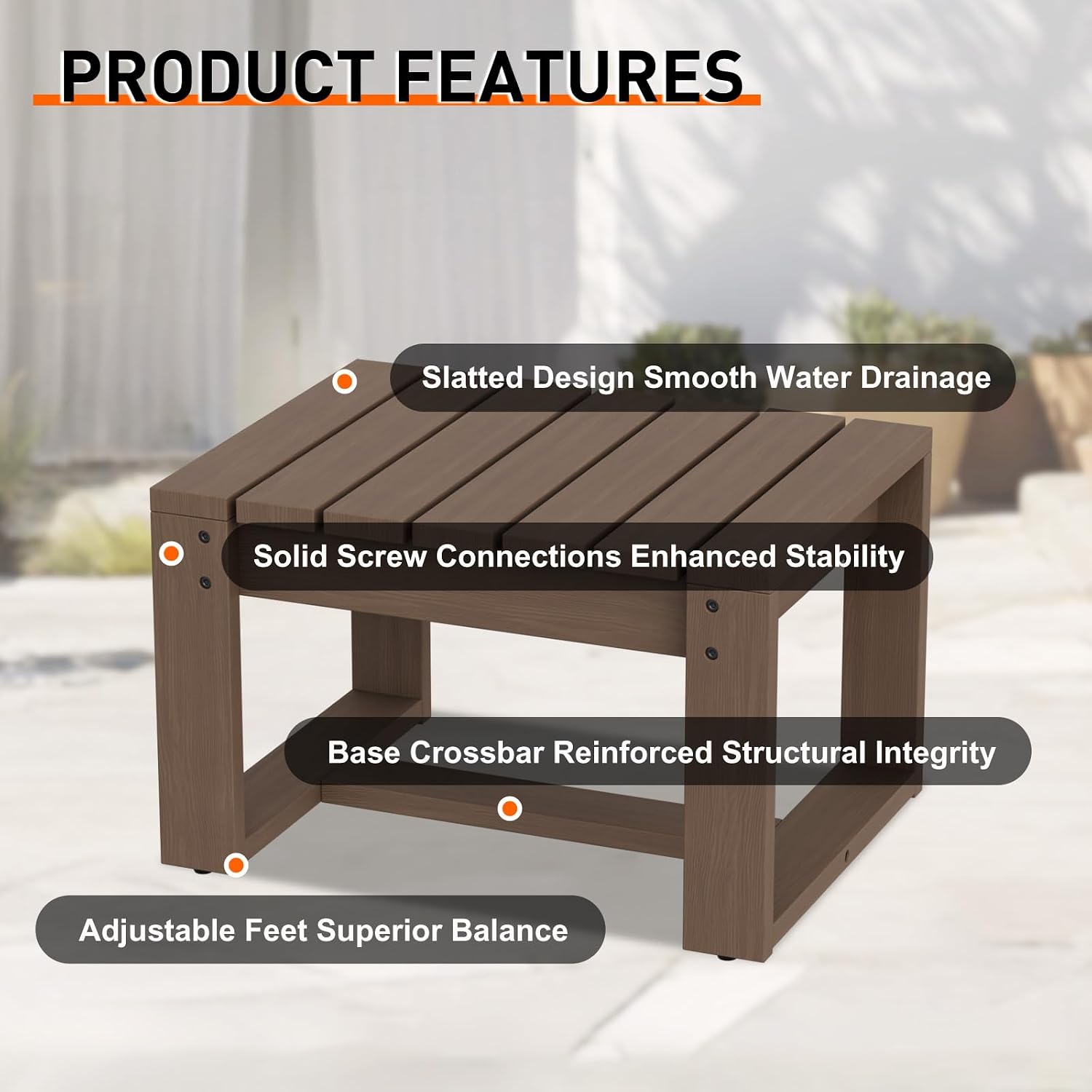 Rustic Hideaway Natural Cedar Wood Ottoman Foot Rest, Patio Foot Stools Ottomans with Removable Cushions, Outdoor Real Wood Footrest, 2 Pieces, Brownish/Beige