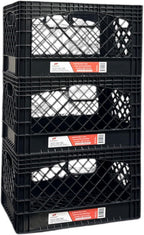 Juggernaut Storage 3-Pack 24-Quart Heavy-Duty Plastic Stackable Milk Crates with Handles, Black – Open Bin Basket Organizers for Home, Office, Dorm, and Car Organization