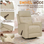 360° Swivel Glider Rocker Recliner Chair, Manual Reclining Sofa for Adults, Nursery Rocking Chiar for Nursery Room, Living Room and Bedroom, Small Recliners for Small Spaces,Beige