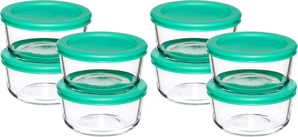 Anchor Hocking 2 Cup Glass Storage Containers with Lids, Set of 4 Glass Food Storage Containers with Mint SnugFit Lids (Pack of 2)
