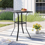 Crownland Patio Bar High 39” Table Metal Frame Outdoor Bar Bistro Table, Slatted Table Top with 1.57" Umbrella Hole, Classic Black