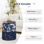 Round Fringe Ottoman with Storage, Farmhouse Tassel Velvet Footrest Stool, Flip Top Vanity Ottoman Chair for Living Room Bedroom