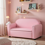 HONEY JOY Kids Sofa, 2 Seats Couch Armrest Chair, Toddler Lounge Bed with Wood Frame, Storage Box, Children Sized Sofa for Living Room, Bedroom (Pink)
