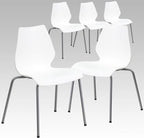 Flash Furniture Hercules Series Modern Plastic Stacking Event/Waiting Room Chairs, Ergonomic Lobby Chairs with Contoured Seats, Set of 5, White/Silver