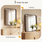 Sweetcrispy Bathroom Mirror 20x16 Inch Metal Framed Rounded Rectangle Vanity Mirror for Wall, Over Sink, Farmhouse, Restroom, Anti-Rust, Modern Decorative, Horizontal or Vertical Hanging, Black