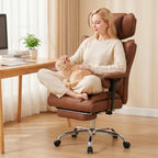 DUMOS Big and Tall Home Office Desk Chair, Gaming Computer Chair, Executive Ergonomic Chair with Footrest, High Back Reclining, Adjustable Armrests and Comfy Lumbar Support, PU Leather, Brown