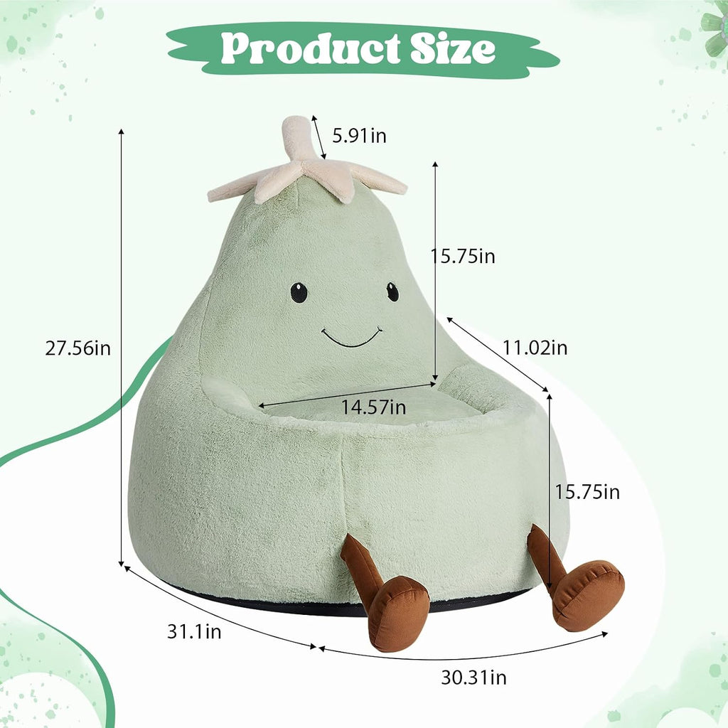 31 Inches Memory Foam Bean Bag Chair - Ultra Soft Faux Rabbit Fur Sofa with Handle & Machine Washable Cover, Comfy Lazy Chair for Kids Teens, Perfect for Reading Gaming in Living Room Bedroom，Green