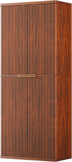 72" Tall Kitchen Pantry Cabinet with 6 Door Shelves, Modern Fluted Wood Storage Cupboard, Walnut Finish Organizer for Kitchen and Dining Fluted Cabinet Room, 30" W x Fluted Pantry c