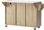 Merax 55.5" Fluted Kitchen Island with Drop Leaf, Power Outlet,Kitchen Grill Cart Island with Storage-6 Door Shelves,Adjustable Shelves,Faux Marble Top,Curved Edge for Kitchen,Natural