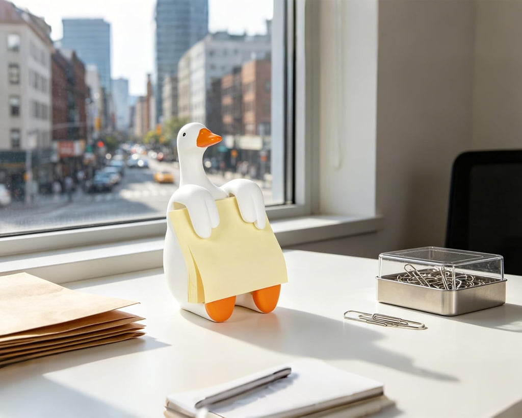 Silly Goose Pop-up Sticky Note Dispenser, Includes 1 Pad of 3x3 in Super Sticky Notes, 100 Sheets, Resin Cute Handmade Desk Holder for Office & Home, Funny Goose Desk Decorations-Orange
