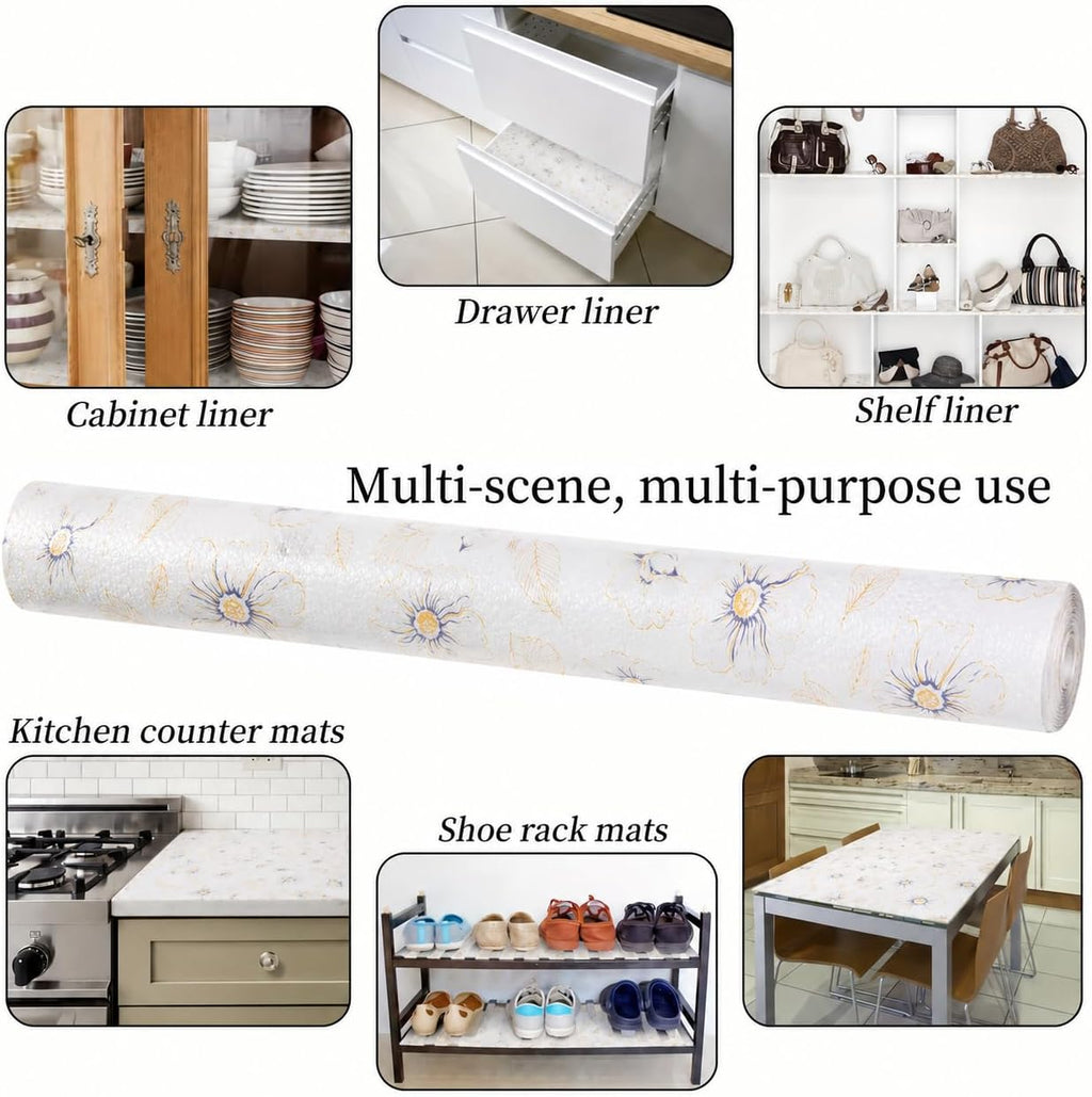 Floral Print Drawer Liners Waterproof Oil Resistant Shelf Mats for Kitchen Cabinets and Closets Cuttable Anti Slip Mats Suitable for Home Organization and Protective Storage Use