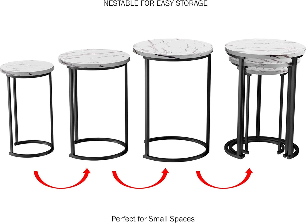 Lavish Home Nesting Tables - Set of 3 Round Side Tables for Living Room, Bedroom, or Home Office - Faux Marble End Table Set - Modern Living Room Furniture (White)