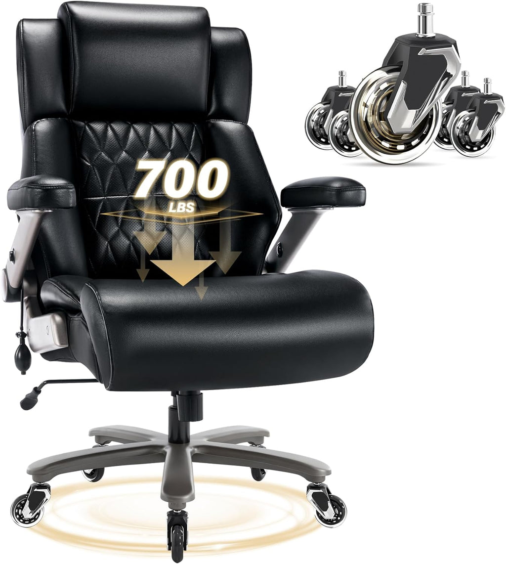Big and Tall 700lbs Office Chair - Adjustable Lumbar Support 3D Flip Arms Heavy Duty Metal Base&Wheels, High Back Large Executive Computer Desk Chair, Thick Padded Ergonomic Design for Back Pain