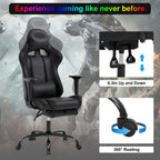 Gaming Desk Chair - High Back Computer Ergonomic Massage PC Racing Chair With Waist Support, Retractable Foot Pedal, PU Leather Recliner, Rolling Adjustable Swivel for Women Men