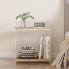 Acrylic and Wood End Table with 2-Tier Storage, Side Table for Couch Dinner Coffee Drink Table TV Snack Tray Modern Minimalist Nightstand for Living Room, 18.9 Inch, Clear (Wood)