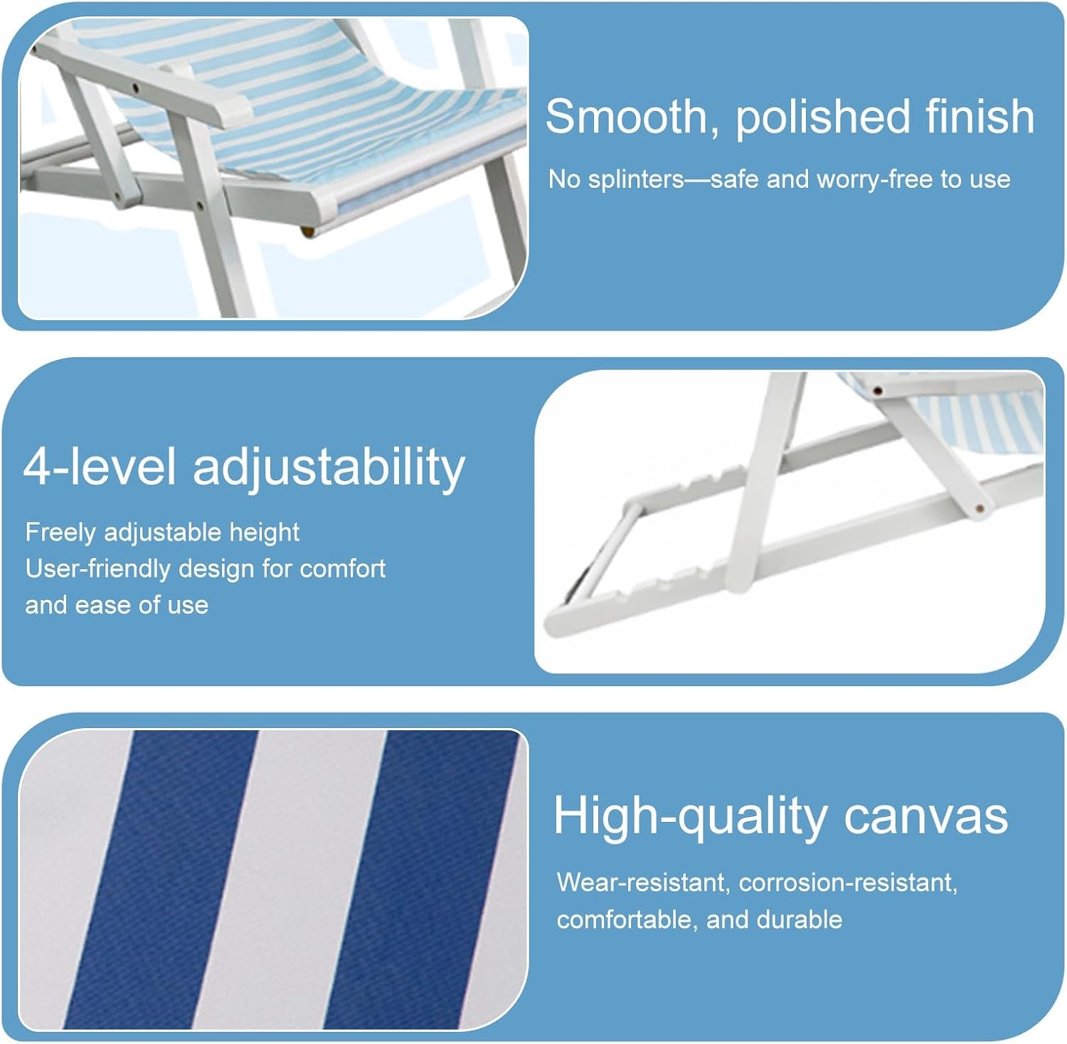 Kids Lounge Chair Outdoor, Kids Lounge Chair, Removable Striped Fabric Cushions, Outdoor Folding Deck Chair with Parasol, Portable & Lightweight for Backyard, Poolside(Blue)